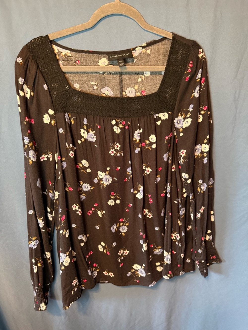 Lane Bryant Black Floral Square-Neck Blouse